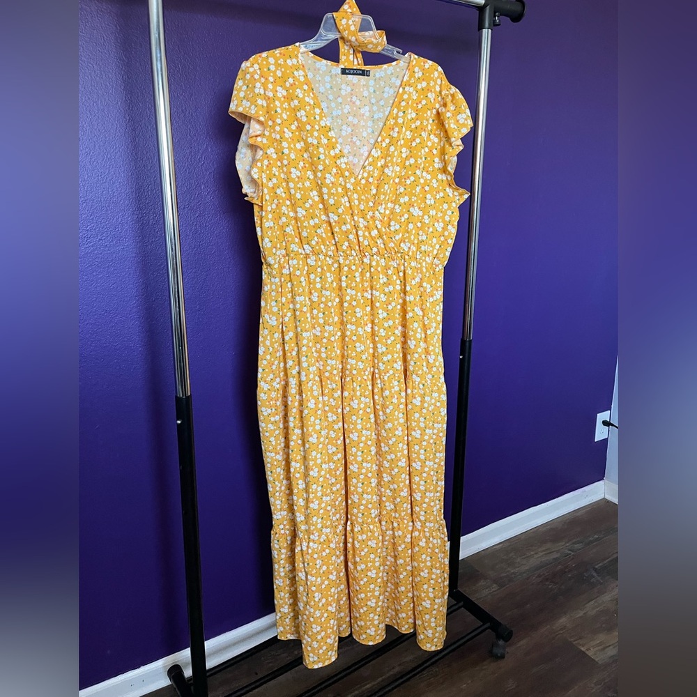 Yellow Ruffled Tiered Maxi Sundress